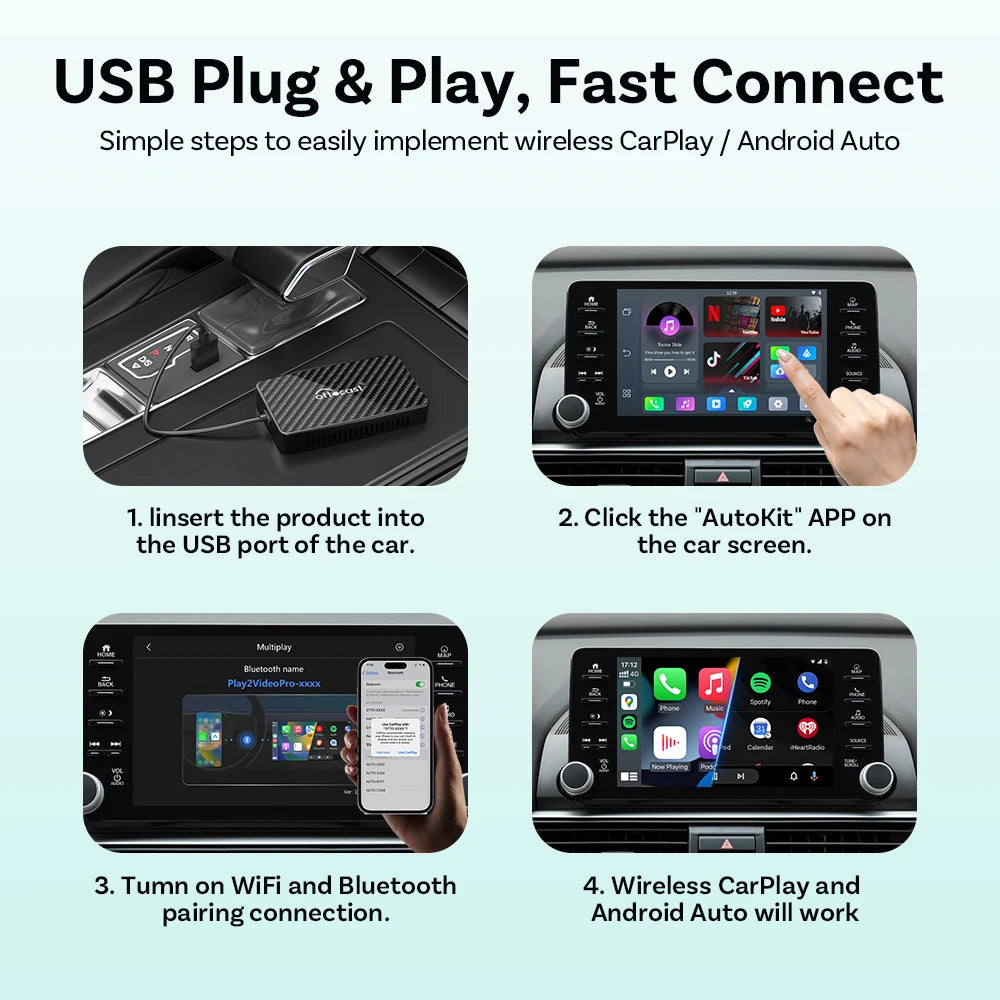 Video Pro CarPlay Ai Box Wireless iPhone/Android Auto Adapter Built in